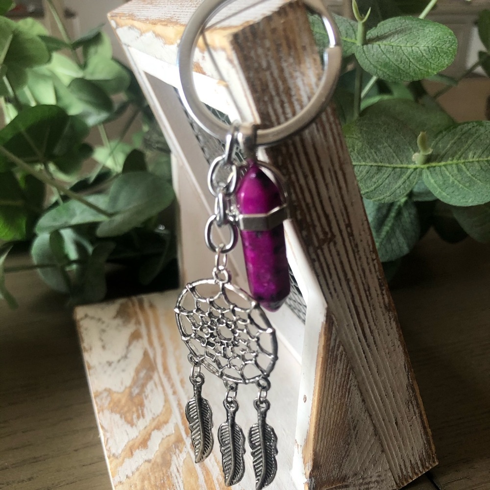 🌺 Pink Agate Dreamcatcher Keychain 🔑